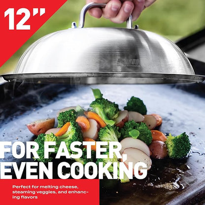 Smash Burger Press Kit - 7'' Flat Bottom Round Premium Cast Iron Press with 35 Pcs Patty Paper,12 Inch Heavy Duty Round Basting Cover Melting Dome. Perfect for Hamburger, Bacon, Meat, Sandwich