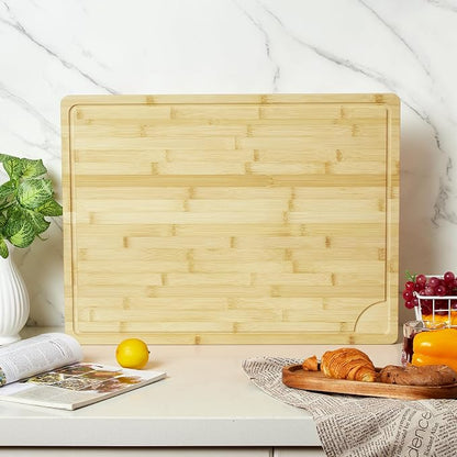 Garvee Extra Large Bamboo Cutting Board 24"x18", XL Chopping Board for Kitchen with Juice Groove & Handles, Butcher Block Serving Tray for Meat, Cheese, Veggies