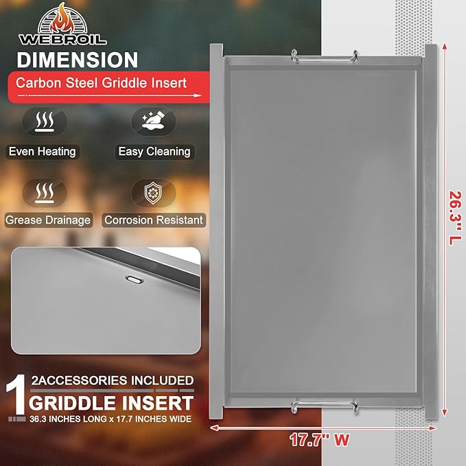 16517 Flat Top Griddle Insert for Bull Grill 4 Burner Angus 41628 47628 41629, Carbon Steel Griddle Plate for Outlaw 30" 26039 26038, for Bull Premium 18248 18249, Lion L75000 Grill Parts