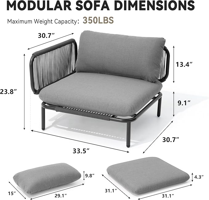Crestlive Products Oversized Outdoor Couch, 2-Seater Modular Sectional Sofa with Cushions, Modern Patio Conversation Set for Backyard, Deck, Porch or Poolside