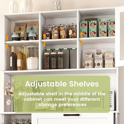 WAYTRIM Pantry Cabinet, White Kitchen Storage Cabinet with 4 Doors and Shelves, Kitchen Hutch Coffee Bar Cabinet with Drawers & Adjustable Shelves, Microwave Stand for Kitchen Dining Room Furniture