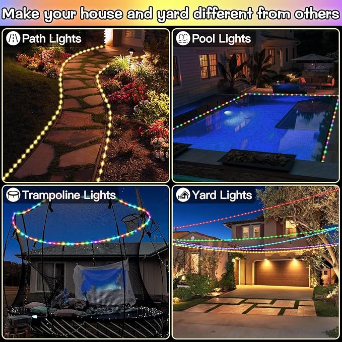 LitHome 50 FT Solar Rope Lights Outdoor Waterproof, 18 Colors Changing 150 LED Rope Lights for Outside with Remote, Solar Fairy String Tube Light for Pool Trampoline Tree Garden Yard Christmas Decor