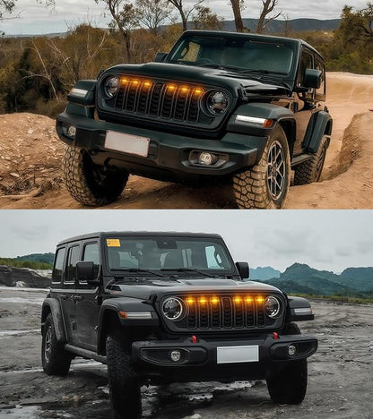 LED Grill Lights for Jeep Wrangler JL JLU Accessories 2024-2026, RGB | Direct-Snap Front Grille LED Accent Marker Lights, IP68 Waterproof, Enhanced Night Visibility, Raptor-Style Exterior Lighting