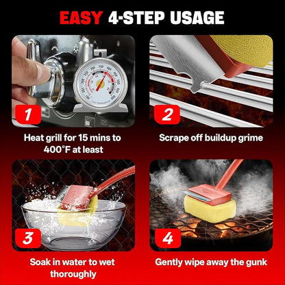 Grill Brush Bristle Free, Steam Grill Cleaning Brush with Detachable & Dishwash-Safe Brush-Head, Ergonomic Comfort Grip for Cast Iron/Stainless-Steel Grates, Safe Barbecue Grill Cleaner