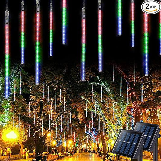 JMEXSUSS 2 Pack Solar Meteor Shower Lights, 16 Tube 288 LED Multicolor Meteor Christmas Lights, Solar Christmas Lights Outdoor Waterproof for Tree Christmas Decorations