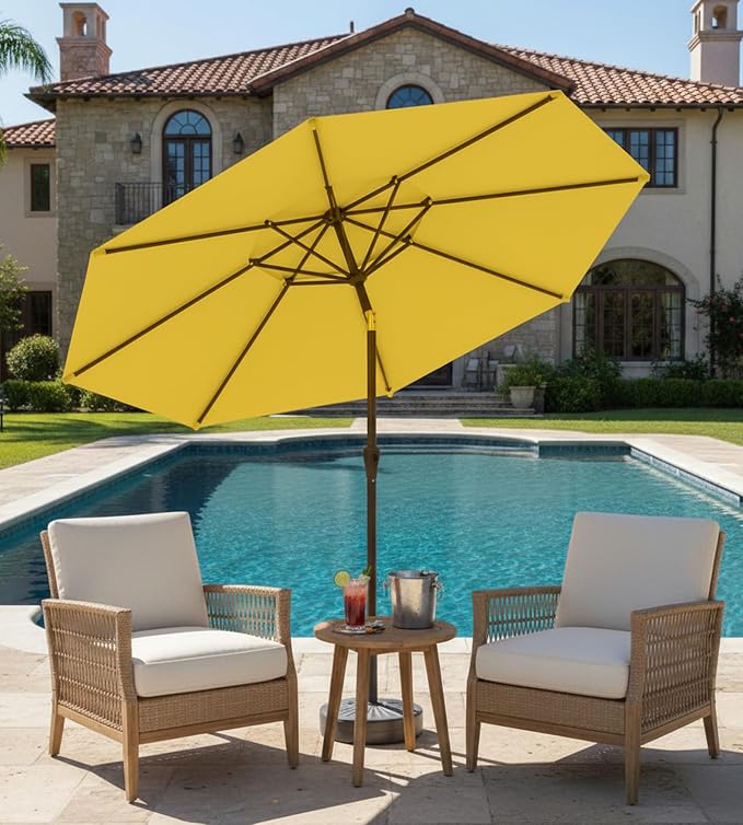 9FT Auto-Tilt Patio Umbrella|Outdoor Market Table Umbrella with 8 Fiberglass Ribs for Pool,Deck&Backyard