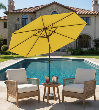 9FT Auto-Tilt Patio Umbrella|Outdoor Market Table Umbrella with 8 Fiberglass Ribs for Pool,Deck&Backyard