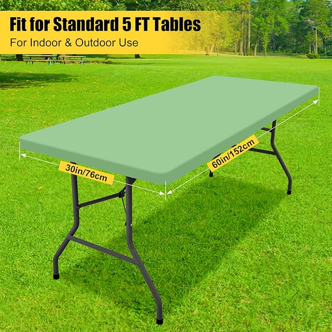 Smiry Rectangle Tablecloth, Elastic Fitted Flannel Backed Vinyl Tablecloths for 5ft Folding Tables, Waterproof Wipeable Table Covers for Indoor, Outdoor, Picnic and Camping (Sage Green, 30"x60")