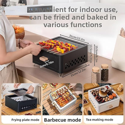 Desktop Charcoal Grill, Charcoals Grills Barbecue Grill Portable BBQ Charcoal Grill for Outdoor Cooking Camping Hiking Picnics Backpacking, Saving Space Grills (Black)