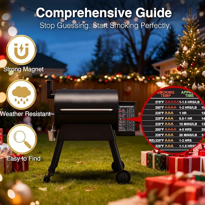 Meat Temperature BBQ Smoker Guide, Smoking Grill Accessories - Wood, Time, & Temp - Stocking Stuffers Christmas Grilling Gifts for Husband Grandpa Men Dad