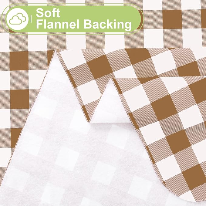 Smiry Picnic Table Cloth, Vinyl Tablecloths with Flannel Backing, 54"x78" | Waterproof Rectangle Table Cloth, Wipeable Buffalo Plaid Table Cover for Indoor and Outdoor (Brown & White)