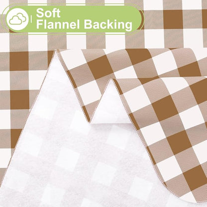 Smiry Picnic Table Cloth, Vinyl Tablecloths with Flannel Backing, 60"x120" | Waterproof Rectangle Table Cloth, Wipeable Buffalo Plaid Table Cover for Indoor and Outdoor (Brown & White)