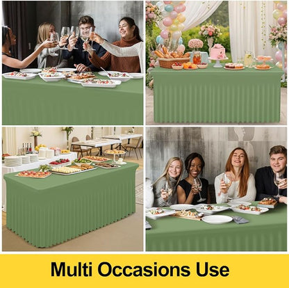 Smiry Spandex Elastic Fitted Table Cloth Skirt for 5FT Rectangle Table | Stretch Washable Table Cloth, Banquet Table Cover for Wedding, Party, Indoor & Trade Shows, (Sage Green, 60Lx30Wx30H)