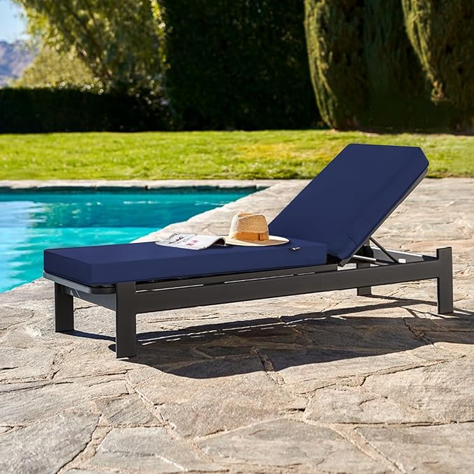 Favoyard Chaise Lounge Cushions Outdoor 72 x 21 x3 Inch Waterproof & 3-Year Fade Resistant Outdoor Lounge Chair Cushions with Removable Cover, Ties and Hidden Zipper for Patio Pool Lounge Chairs