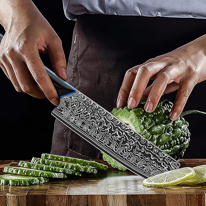 7 inch Nakiri Knife, Sharp Kitchen Knife Professional Asian Chef Knife in 67-Layer Japanese Damascus Steel, Multipurpose Meat Cleaver Vegetable Knife with G10 Handle