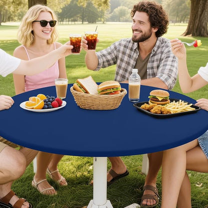 Smiry Round Spandex Tablecloth, Elastic Fitted Washable Tablecloths for 36"-44" Tables, Waterpoof Stretch Picnic Table Cover for Dining, Indoor and Outdoor, Navy