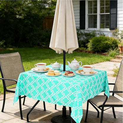 Poise3EHome Square Outdoor Tablecloth with Umbrella Hole and Zipper,Aqua Blue 60x60 Inch,Polyester SpillProof Washable Table Cloth for Spring Summer Patio Garden Poolside Picnic Camping BBQS