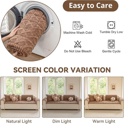 OstepDecor Couch Cover for Dogs, Washable Non Slip Sofa Cover for Pets | Soft Couch Covers for Sofa, Loveseat and Sectional, Furniture Protector Against Pet Hair & Dirt (27.6" x 70.9", Coffee)