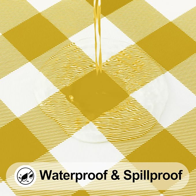 Smiry Rectangle Picnic Table Cloth, Elastic Waterproof Fitted Vinyl Tablecloths, Flannel Backed Buffalo Plaid Table Covers for Dining, Camping, Outdoor (Gold and White, 24" x 48")