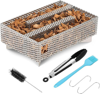 5" x 8" Pellet Smoker Tray, 12 Hours Billowing Maze Smoker Box, Cold Smoke Generator for Gas Grill Pellet Smoker, Perfect for Smoking Meat Fish Cheese Pork, Comes with Tools, Fit Any Grill