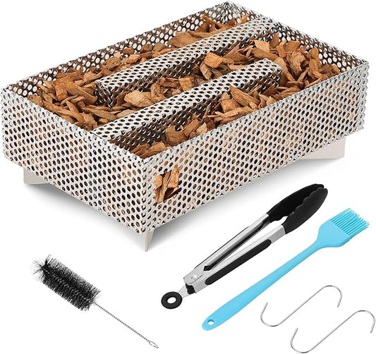 5" x 8" Pellet Smoker Tray, 12 Hours Billowing Maze Smoker Box, Cold Smoke Generator for Gas Grill Pellet Smoker, Perfect for Smoking Meat Fish Cheese Pork, Comes with Tools, Fit Any Grill