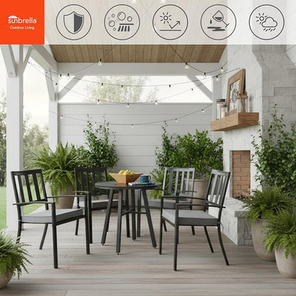 Indoor/Outdoor Chair Pads in Sunbrella Fabric – 17''x17'' Patio Seat Cushions with Foam Insert, Removable Reversible Cover & Ties for Patio Dining Chairs – Set of 2 or 4, Cast Slate