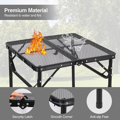 Portable Grill Table for Outside, Aluminum Square Folding Grill Stand Table for Outdoor Camping Picnic BBQ, Lightweight Adjustable Height, 24"x24", Black