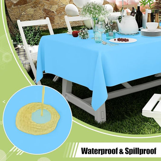 Smiry Disposable Table Cloth 3 Pack, 84 Inch Round Waterproof Plastic Tablecloth, Decorative Round Table Covers for Party, Birthday, Picnic, Light Blue