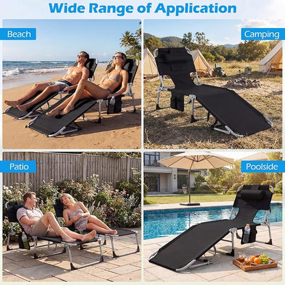 GYMAX Tanning Chair, Folding Lounger with Face/Arm Holes, Carry Handles & Side Pocket, Portable Lightweight Layout Beach Chair for Outdoor/Indoor, Face Down Sun Lounger (1, Black)