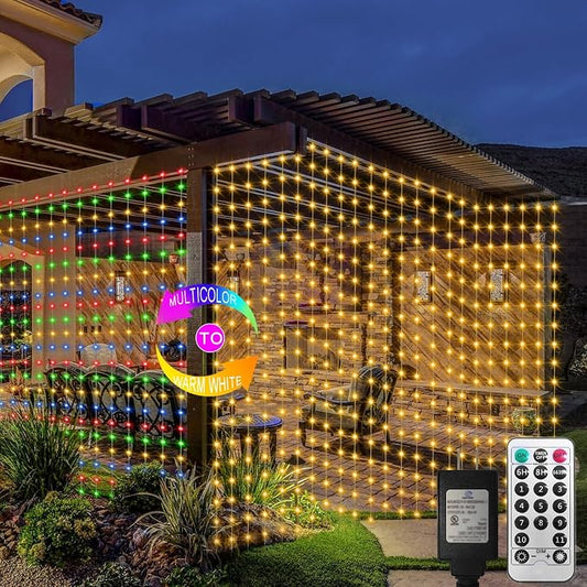 10x10Ft Curtain Lights 300 LED Dual Color Changing Lights with Timer Remote | Plug in Curtain Lights Connectable Outdoor Waterproof String Light for Bedroom Wedding Party Decor, Warm White & Multicolor
