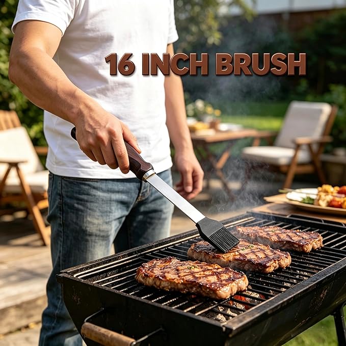 Grilling Accessories - 16 Inch BBQ Accessories Grill Gifts for Men, Barbecue Grilling Tools Utensils Set with Spatula, Fork, Brush, Tongs, Thermometer