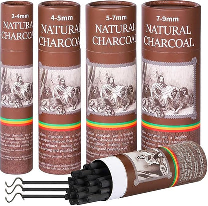 100 Pcs Willow Charcoal Sticks, Willow Charcoal,Mixed Sizes: 2-4mm, 4-5mm, 5-7mm, 7-9mm - Professional Soft Black Drawing Charcoal for Sketching & Art