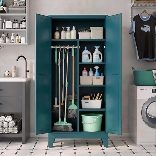 71" H Metal Storage Cabinets,Garage Storage Cabinet,Tall Pantry Cabinet with Doors,Kitchen Food Storage Cabinet,Farmhouse Storage Cabinets for Kitchen, Dining Room
