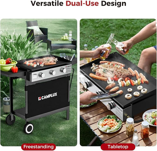 CAMPLUX Flat Top Griddle, Propane gas outdoor grill Griddle Cooking Station for Camping,BBQ,Tailgating or Picnicking, Stainless Steel, Silver, Black