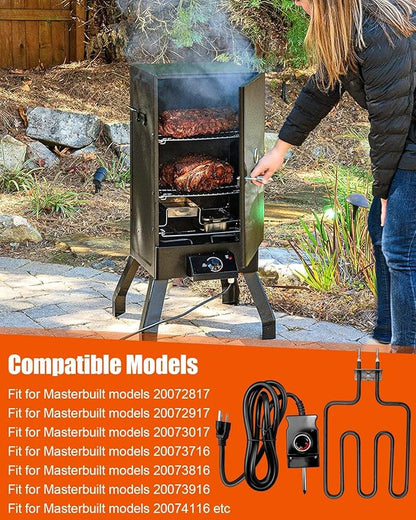1400W Electric Heating Element Replacement 9907150014 compatible with Masterbuilt 20073017 20073716 20072817 20072917, Electric Smoker Grill Heating Element with Adjustable Thermostat Controller