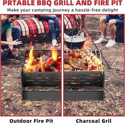 15.9" Foldable Portable Camping Charcoal Grill - Rust-Resistant Compact Tabletop Grill with Detachable Grate & Quick Assembly for Outdoor Cooking BBQ Smokes Beach Patio Backyard