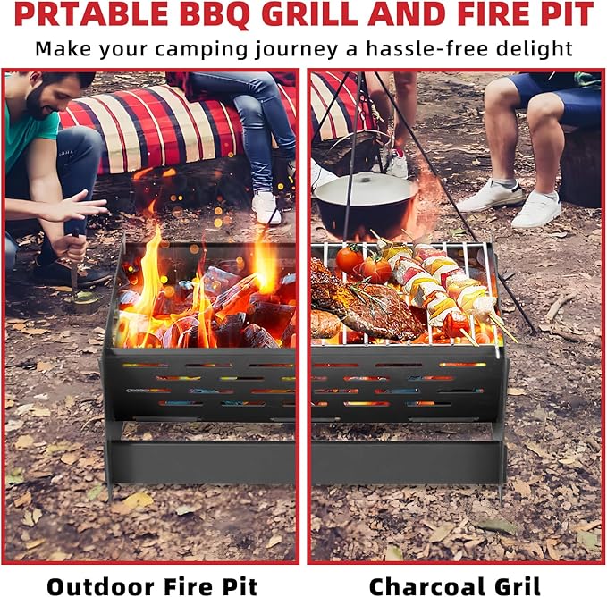 12" Foldable Portable Camping Charcoal Grill - Rust-Resistant Compact Tabletop Grill with Detachable Grate & Quick Assembly for Outdoor Cooking BBQ Smokes Beach Patio Backyard