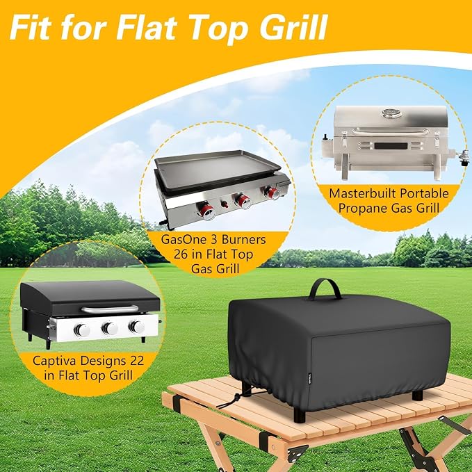 EVRBUL Portable Griddle Cover Fit for Blackstone 22 in and Pit Boss 2 Burner Tabletop Griddle, Tabletop Grill Cover Fit for Royal Gourmet and GasOne 3 Burners Flat Top Gas Grill, 27"L x 23"W x 12"H