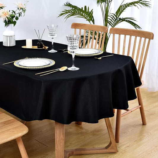 Wolkemer Oval Tablecloth 60 x 84 Inch Washable Fabric Table Cloth | Oval Table Cloth, Solid Black Cloth Tablecloth, Oval Table Cover for Dining Wedding Party Banquet Tabletop Decoration