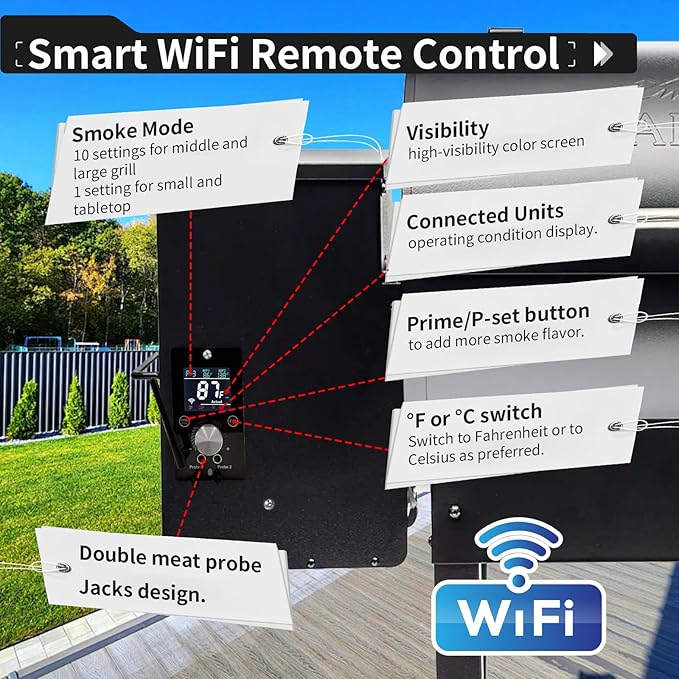 Universal WiFi PID Smart Grill Controller Upgrade Kit for Pit Boss, Traeger, Z Grills & Asmoke Pellet Smokers, APP-Enabled Temperature Control Board with 1 Hot Rod, 180°F-500°F, 1°F Steps