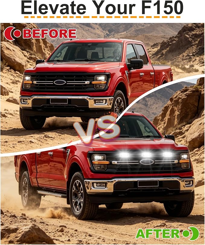 LED Grill Lights for Ford F150 2024-2026 Accessories XLT Only, White | Direct-Snap F150 Front Grille Marker Lights, OEM-Style Fit, IP68 Waterproof, Raptor-Style Front-End Upgrade, Off-Road Ready