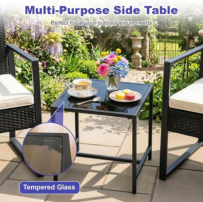 FDW | 3-Piece Patio Furniture Set | Khaki |Outdoor Wicker Furniture with Coffee Table | Modern Rattan Chairs Conversation Set | Outdoor Seating | Weather-Resistant | for Porch, Garden, Lawn