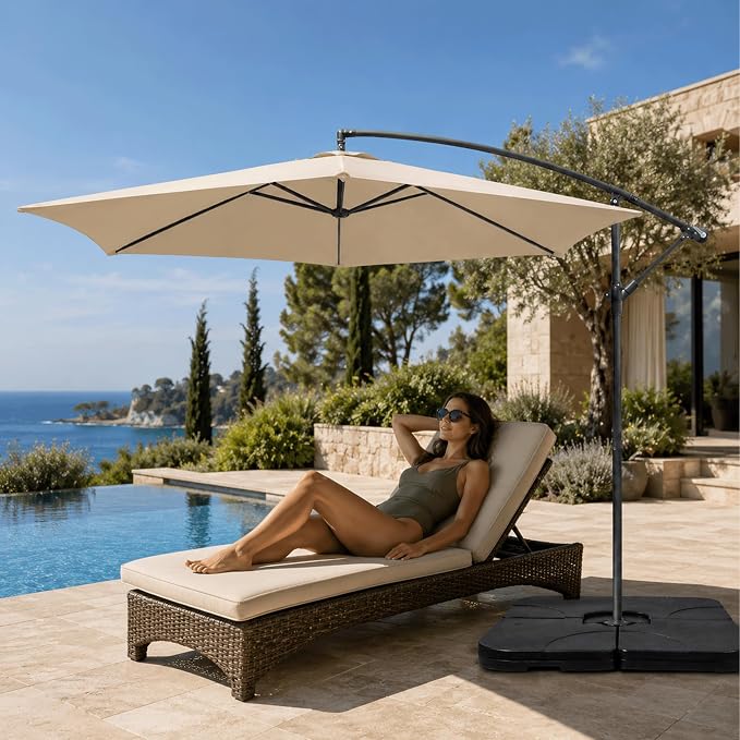 4 Pack Square Offset Cantilever Umbrella Base, Heavy Duty Water Sand Fillable Stand Supports Up to 176 Lbs, Stable Outdoor Holder for Patio Backyard Shades, Black