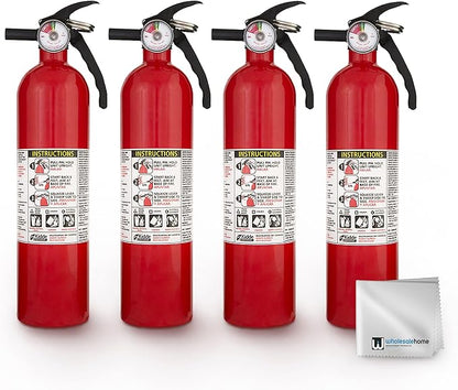 Kidde FA110 Multipurpose Fire Extinguishers 4 Pack - Red, (Rating 1-A:10-B:C) Includes Wholesalehome Cleaning Cloth