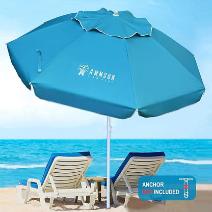 AMMSUN 6.5ft Portable Patio Beach Umbrella for Sand with Tilt, Air Vent | UPF50+ Sun Protection, Windproof Outdoor Umbrellas with Carry Bag, for Patio Beach Garden Pool Backyard, Sky Blue