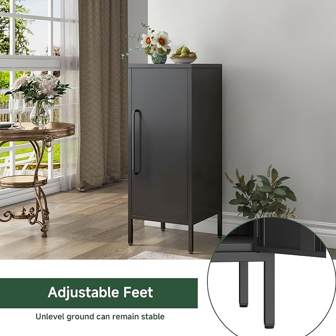Metal Storage Cabinet with Door & 2 Adjustable Shelves 39.5” Small Storage Cabinet with Magnetic Closure for Home Office Garage Kitchen (Black)