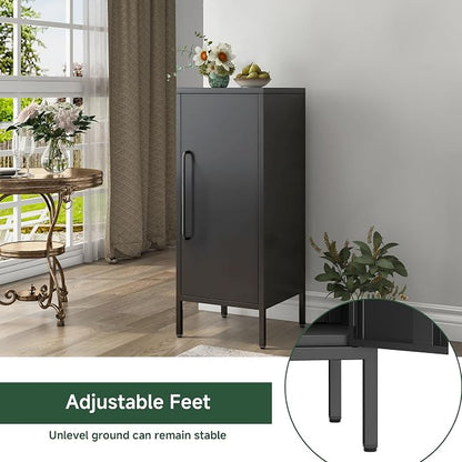 Metal Storage Cabinet with Door & 2 Adjustable Shelves 39.5” Small Storage Cabinet with Magnetic Closure for Home Office Garage Kitchen (Black)