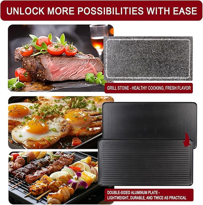 Artestia Indoor Electric Party Grill for 6–8 People, 1700W Korean BBQ Table Grill & Raclette Cheese Melting Grill, Nonstick & Granite Plates, Adjustable Temperature for Family & Party Use