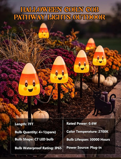 Halloween Candy Corn Pathway Lights Outdoor, 7Ft C7 LED Halloween Decorations Candy Corn Pathway String Lights Waterproof with 4 Stakes for Outdoor Garden Walkway Driveway Lawn Party Decor
