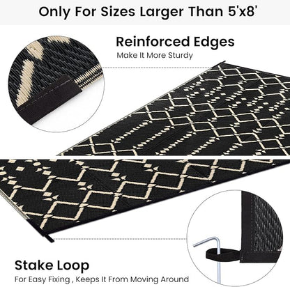 Smiry Outdoor Rug 8x10 ft Waterproof Reversible Boho Mat, Beige | Polypropylene Plastic Straw, Quick Drying, Lightweight Foldable, for Patio, Deck, RV Camping, Backyard and Indoor Outdoor Use